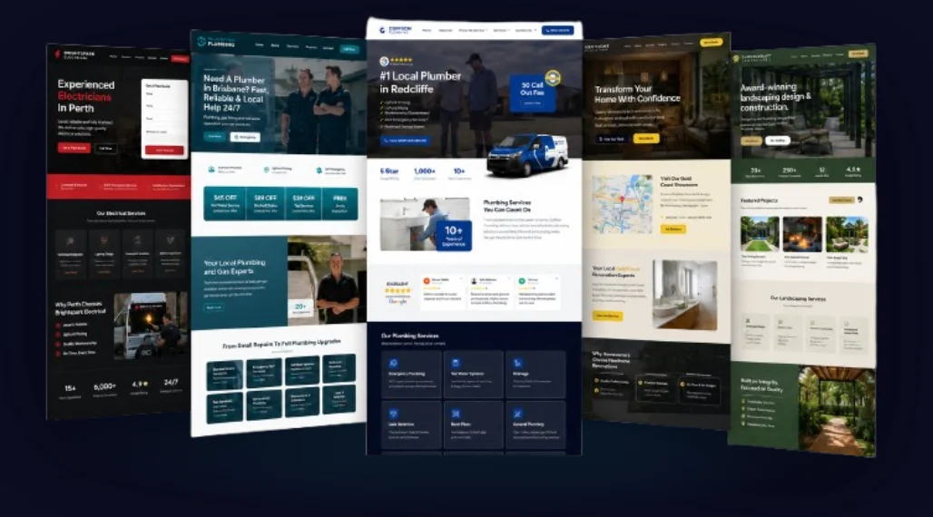 Examples of trade websites we build for electricians, plumbers and landscapers